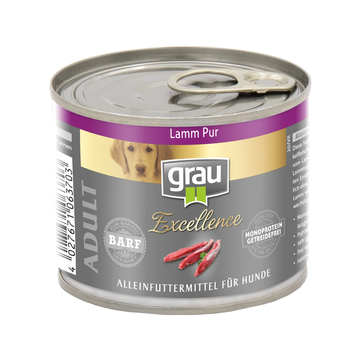 Grau Excellence Adult Puur Hondenvoer - Lam - Blik 1 Grau Excellence Adult Puur Hondenvoer - Lam - Blik